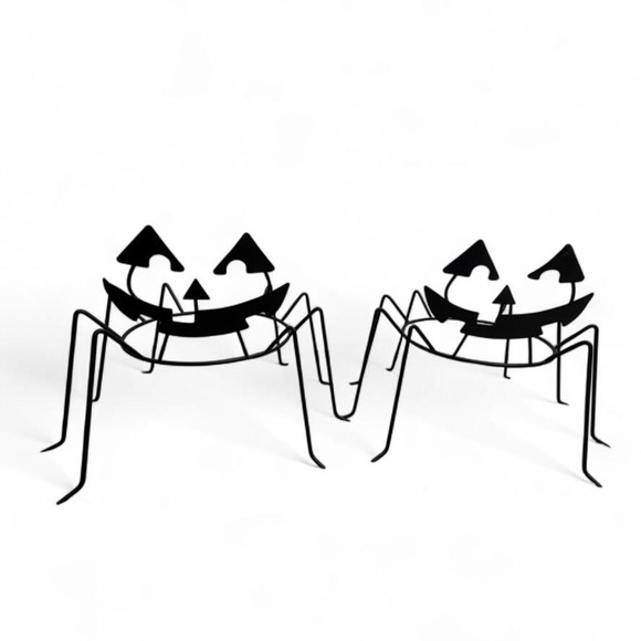 Other - Spider Planter Stands Set of 2 Black Metal Halloween Decor Witchy Pumpkin Gothy